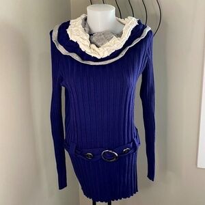 Contemporaine Simons Women's Navy Cowl Neck Ribbed Long Sleeve Sweater Top Large